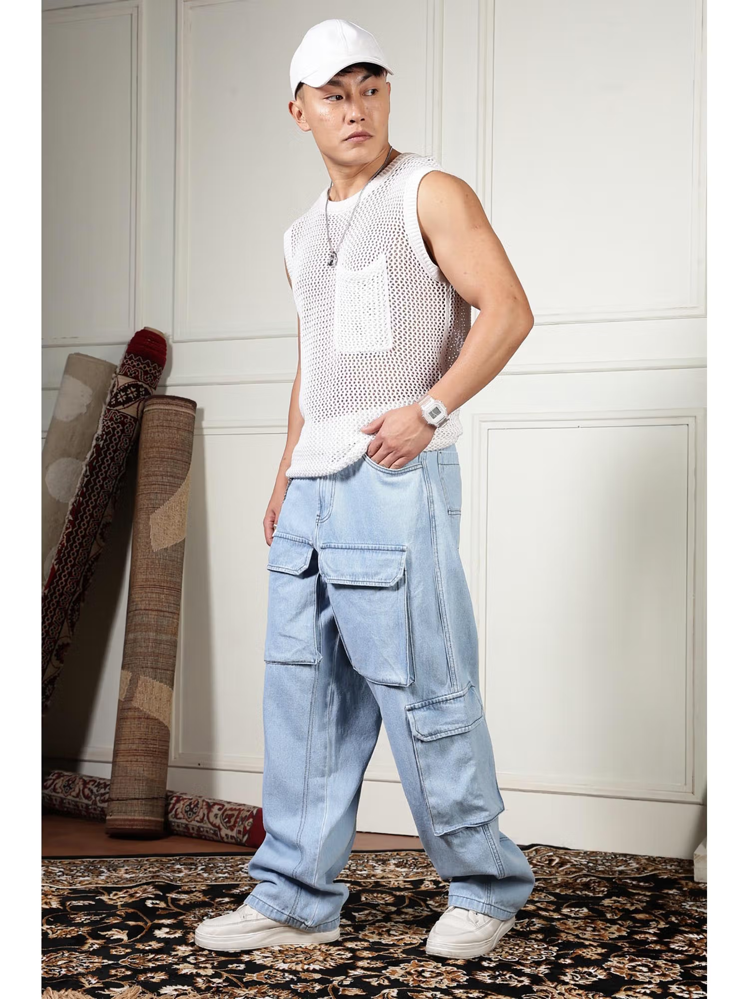 Blue Baggy Casual Solid Jeans