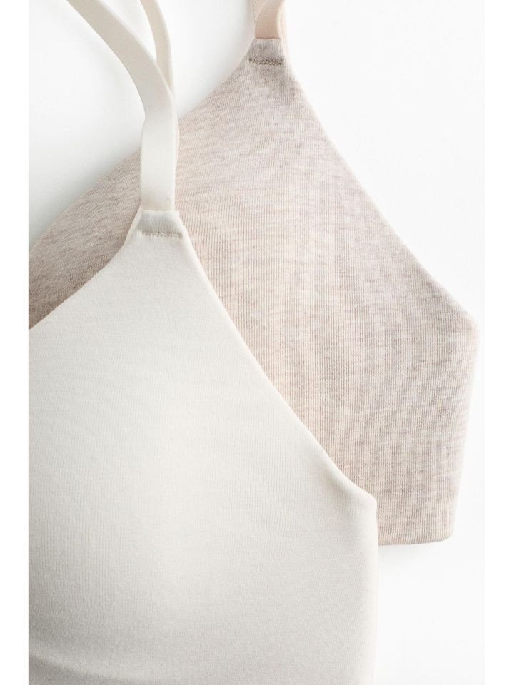 H&M Women Beige 2-Pack Padded Non-Wired Cotton Bras