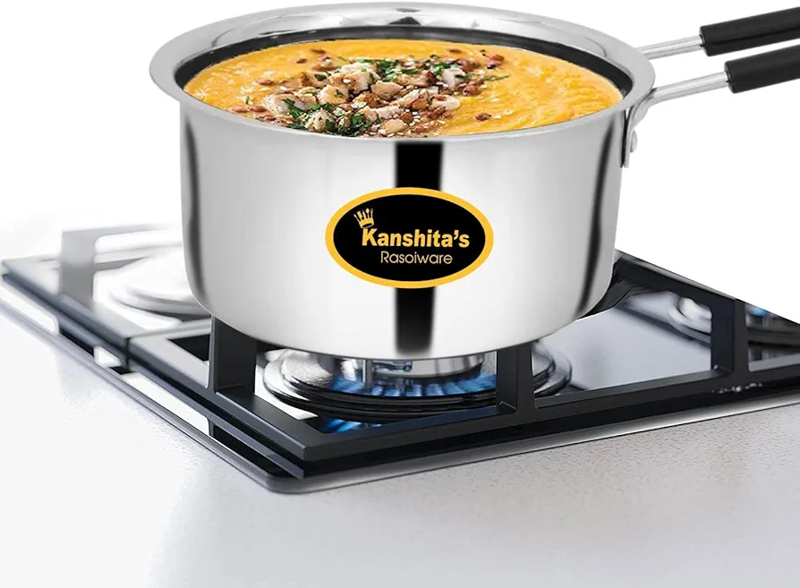 Heavy Gauge Stainless Steel Milk Pan/Saucepan/Tea Pan/Milk Pot/Sauce Pot (Induction Compatible), 750 ml, 14 cm, Silver