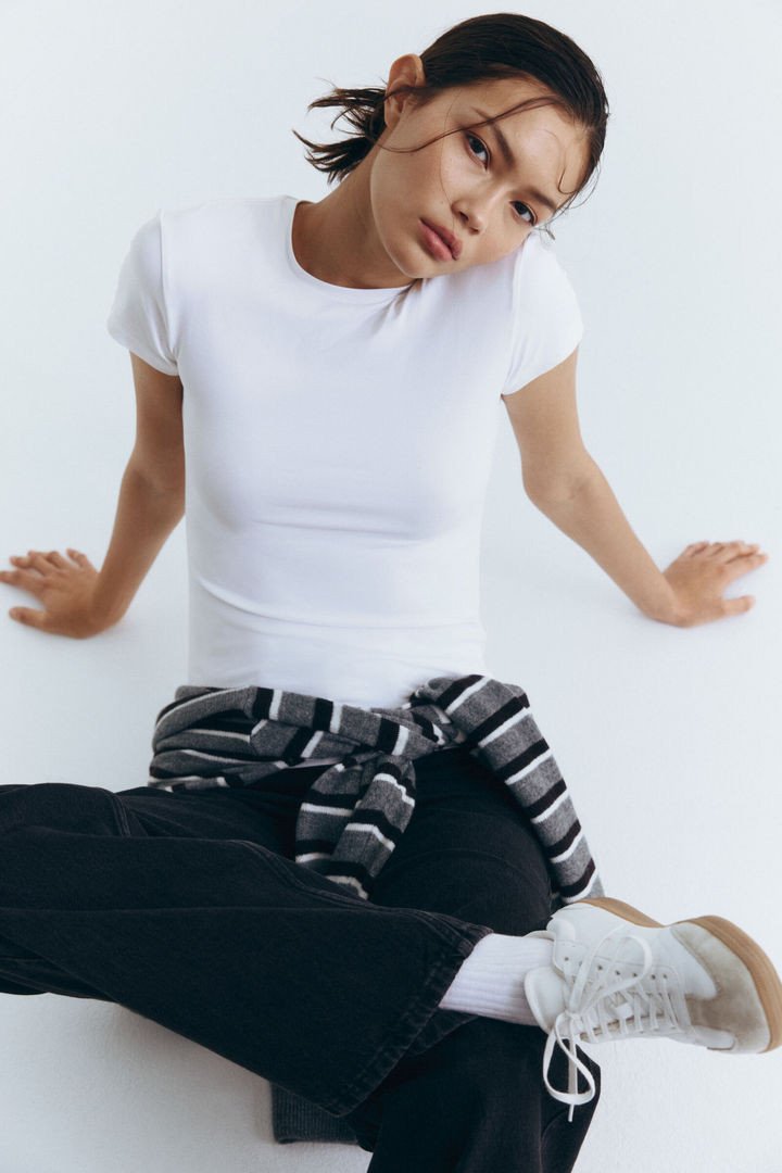 Women White Fitted Microfibre T-Shirt