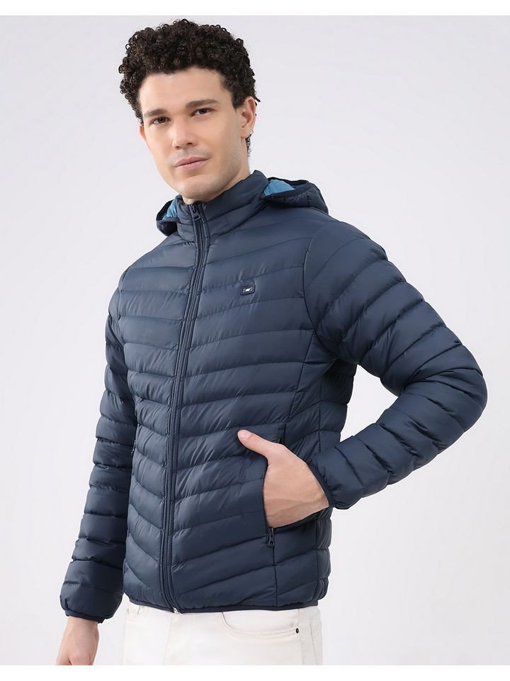 MONTE CARLO Men Hood Full Sleeve Navy Blue Jacket
