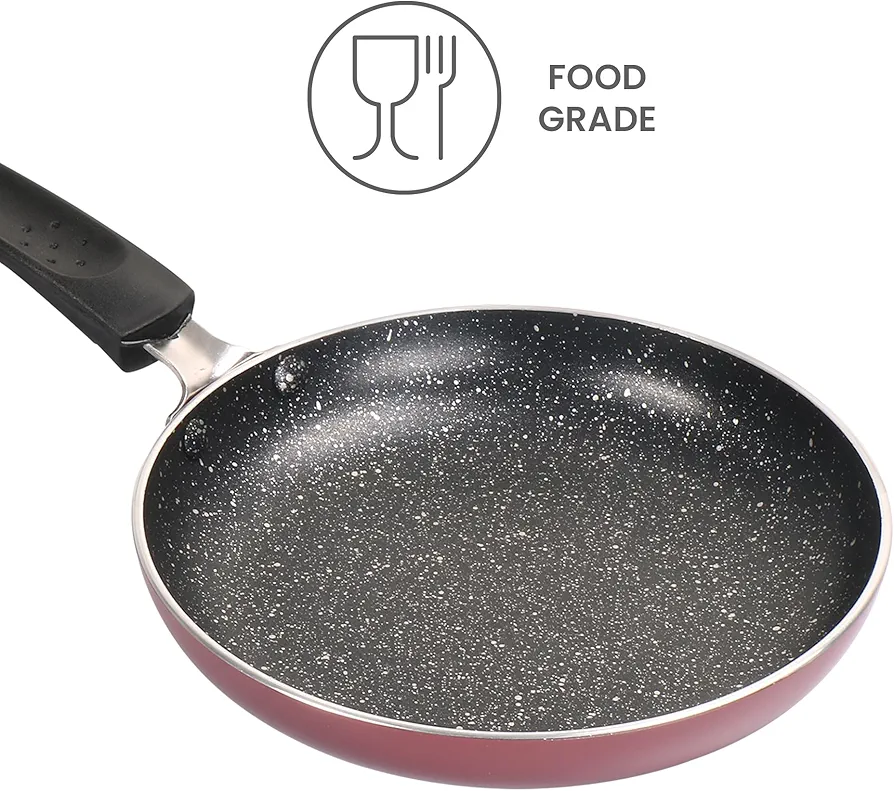 MILTON Pro cook Granito Non Induction Fry Pan, 14 cm, Burgundy, Flame Safe, Dishwasher Safe, Food Grade, Metal Spoon Friendly, Non - Stick, Bakelite Handle, 2 Years Warranty