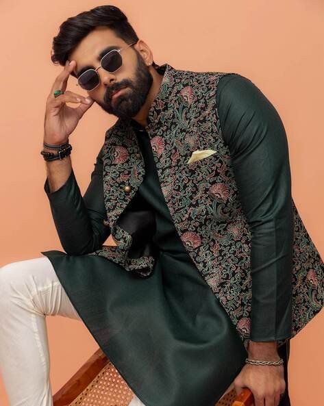 Men Floral Print Regular Fit Nehru jacket