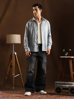 Men'S Midnight Black Tinted Panelled Straight Jeans