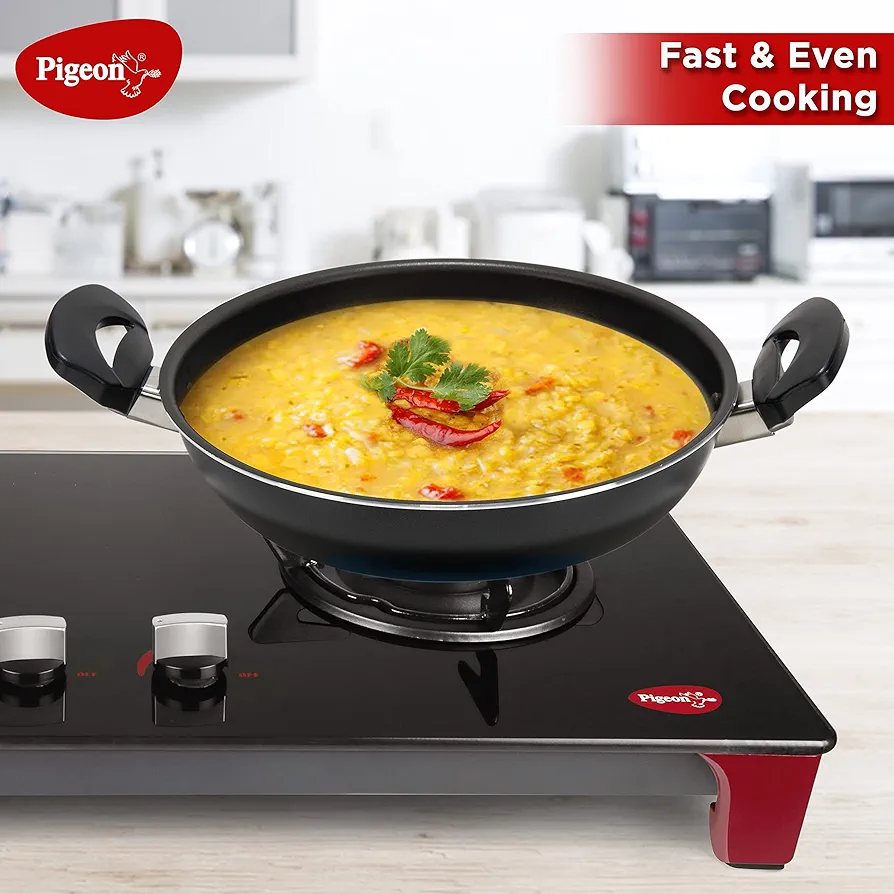 Pigeon Favourite 7 Piece Gift Set Non-Stick Coated Comes with Fry Pan, Kadhai, Lid, Sauce Pan, Spatula, Tadka Pan and a Tawa - Gas Stove Compatible (Black)