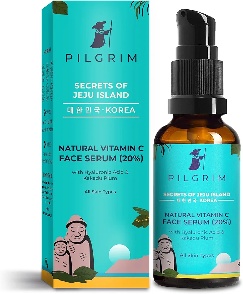 Pilgrim Korean 20% Vitamin C Face Serum with Hyaluronic Acid & Kakadu Plum for glowing/Dry/Oily skin & Combination Skin |For Men and Women | Skin Care |Vegan & Cruelty-free