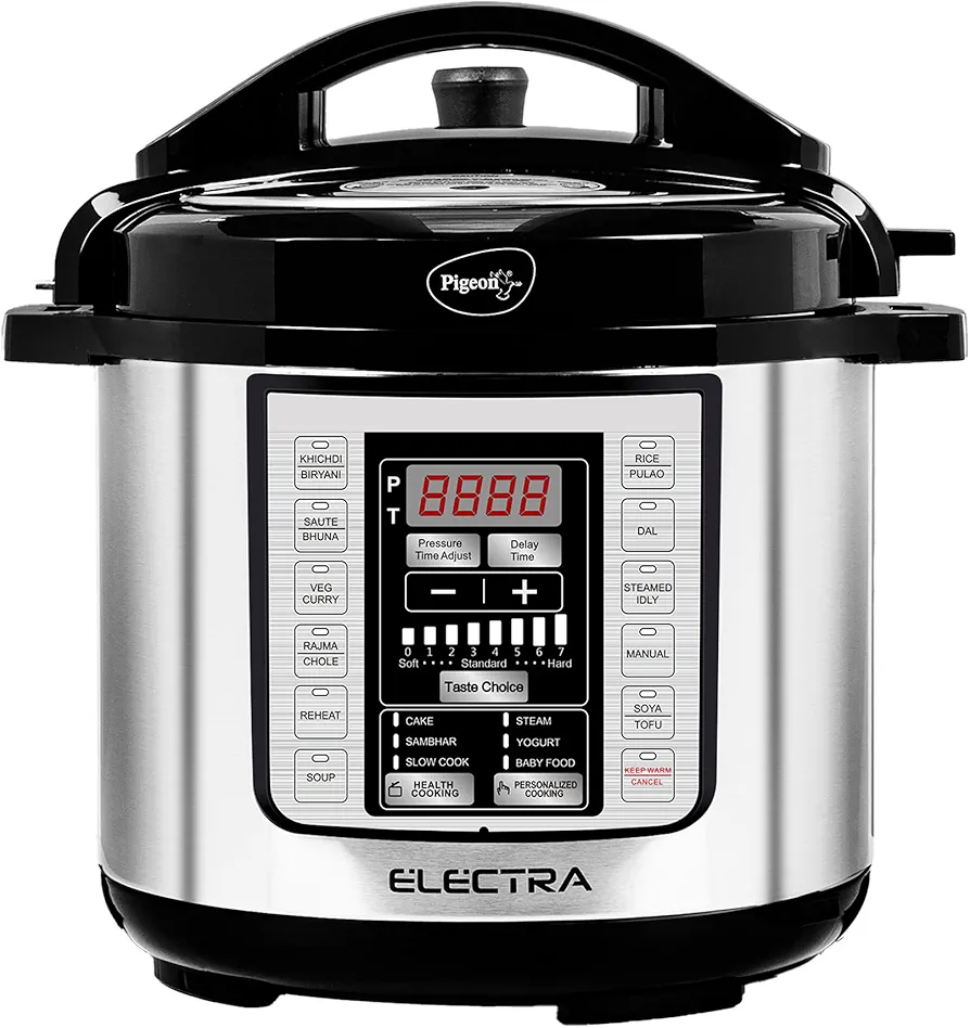 Pigeon By Stovekraft Electra Smart 6 Litre Electric Pressure Cooker with Digital Display | 18 Indian Preset Menu | Automatic Rice Cooker | Delay Timer & More (Stainless Steel) 36% off