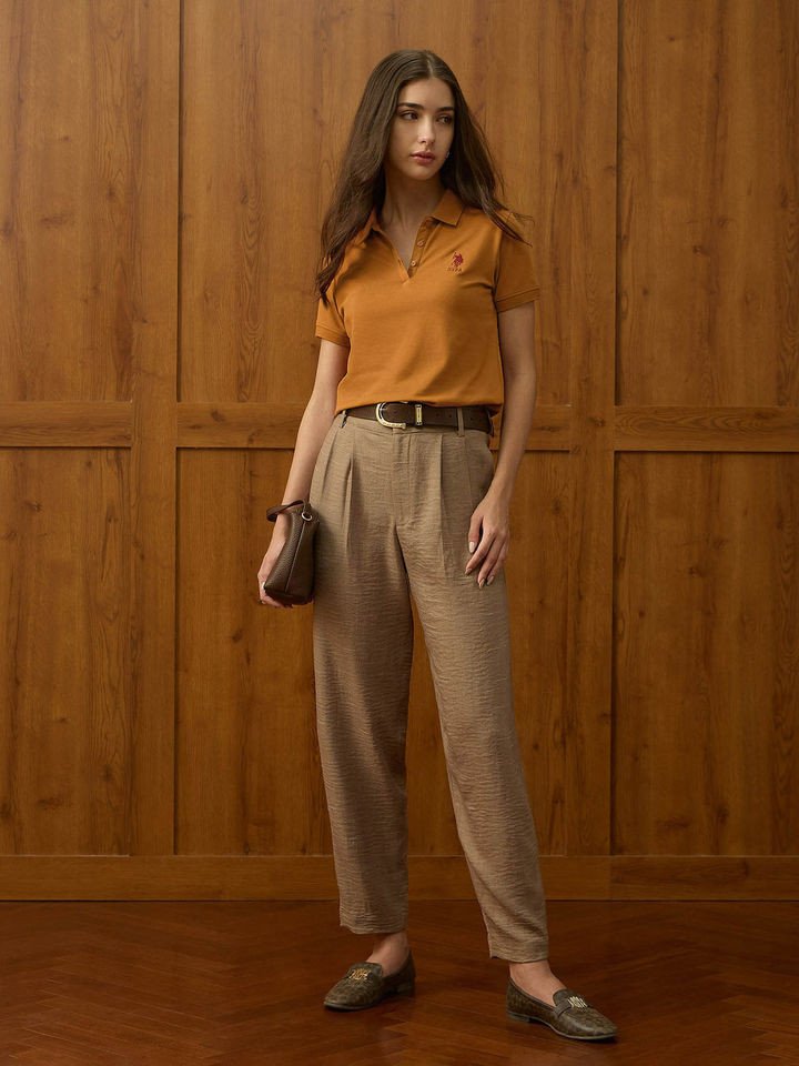 Orange Solid Regular Fit Polo T-Shirt