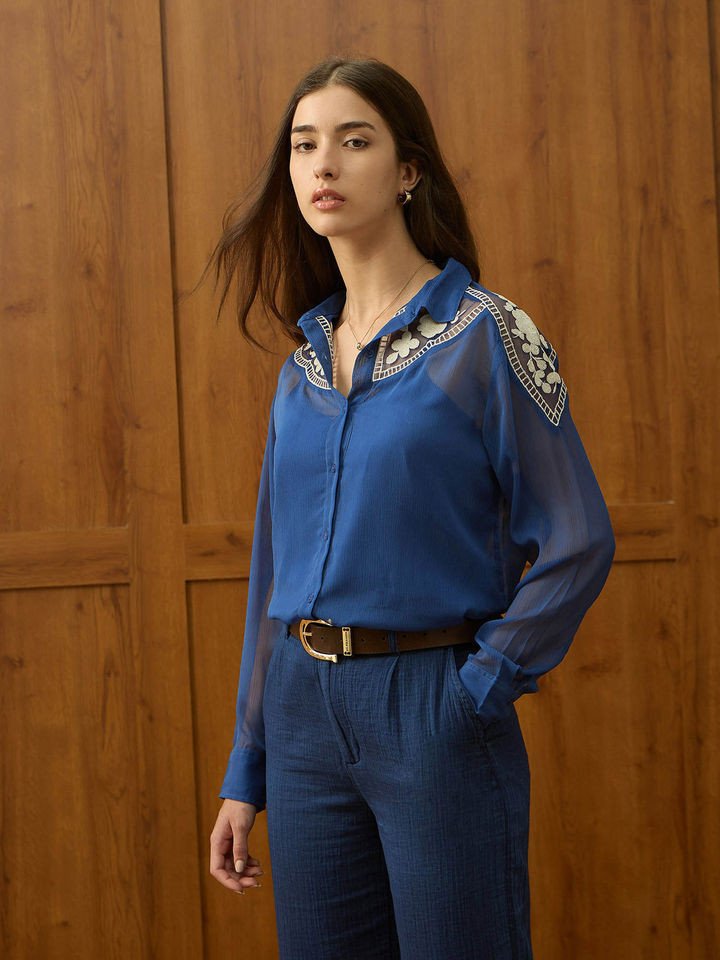 U.S. Polo Assn Blue Embroidered Regular Fit Shirt