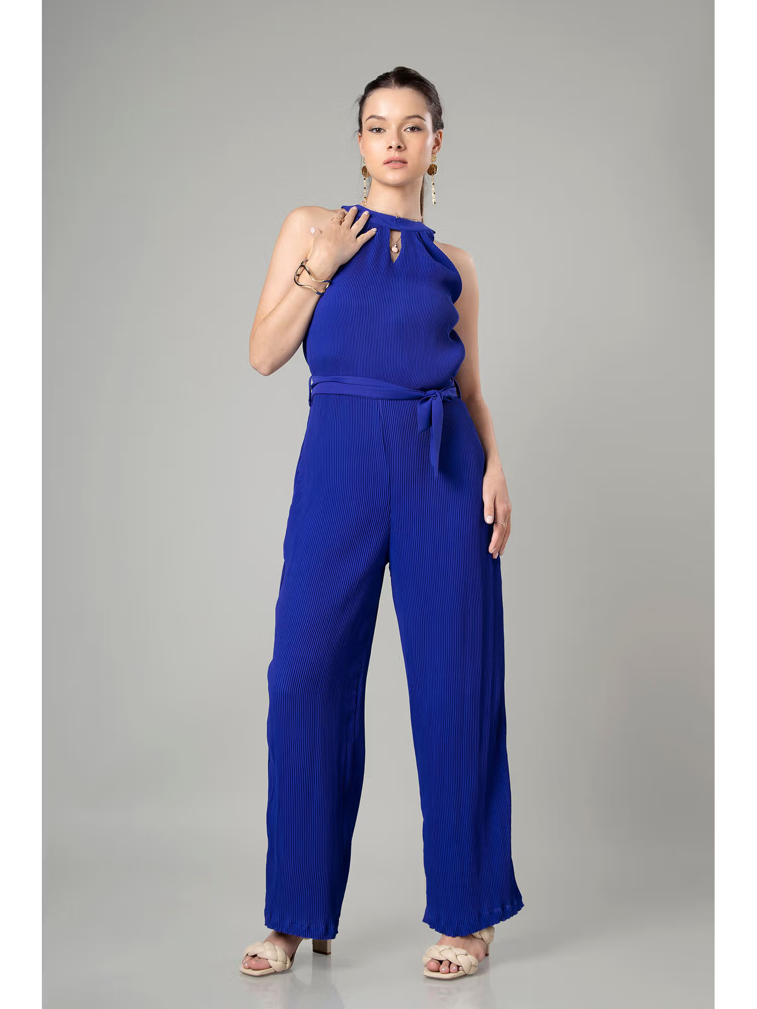 Pleated Halter Neck Jumpsuit For Women
