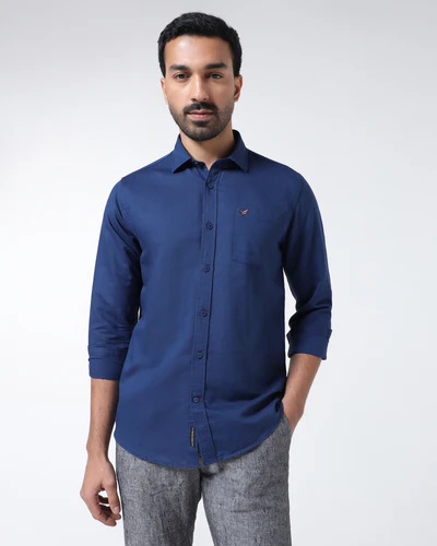 Royal Blue Linen Solid Shirt - Cleo
