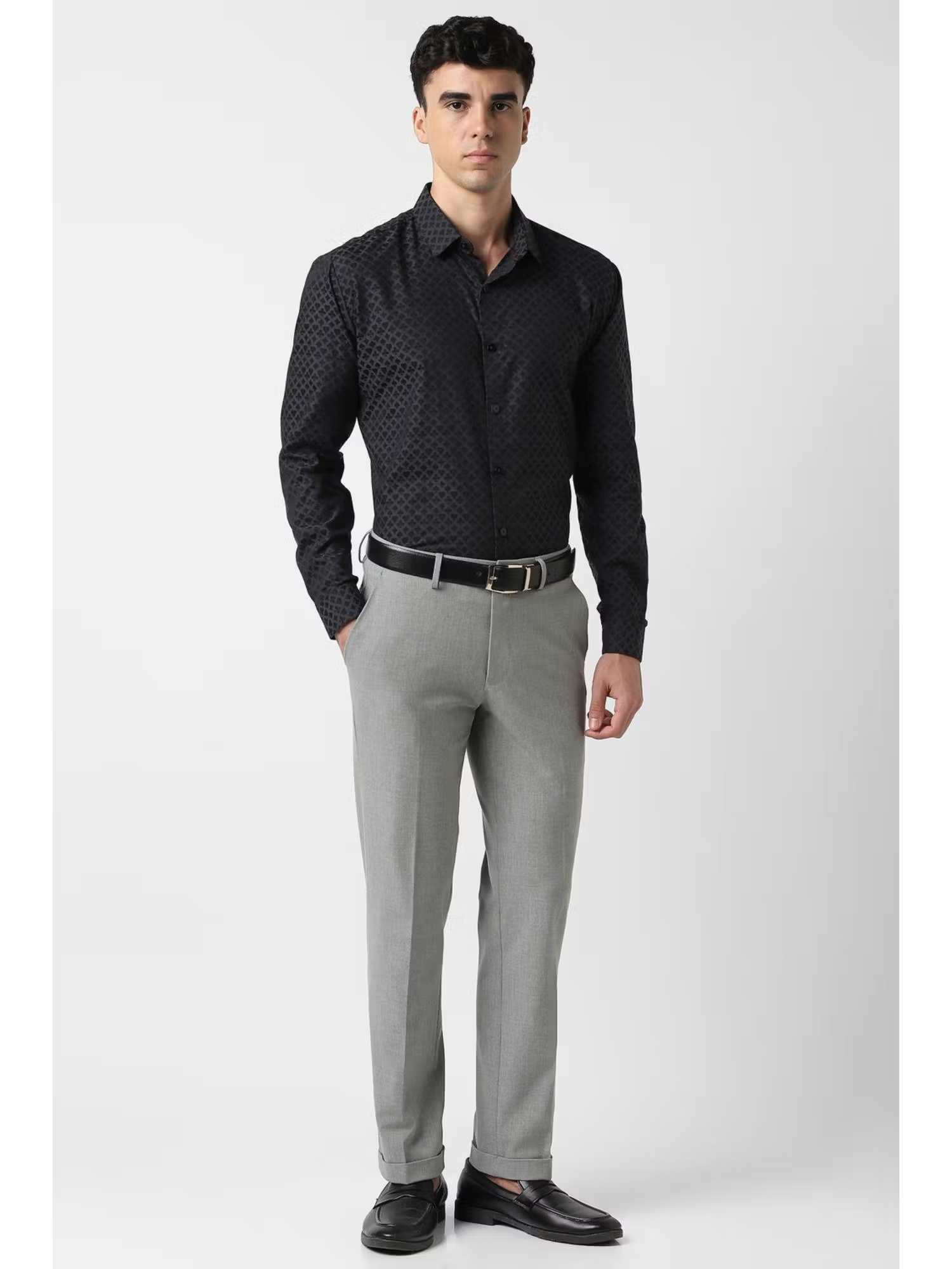Men Grey Textured Trousers