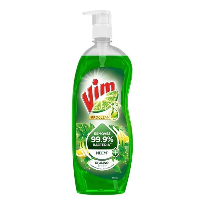Vim ProClean Dishwash Liquid Gel with Neem powered by RhamnoTech™, Removes 99.9%* Bacteria, Removes Tough Grease and Odours, 700ml
