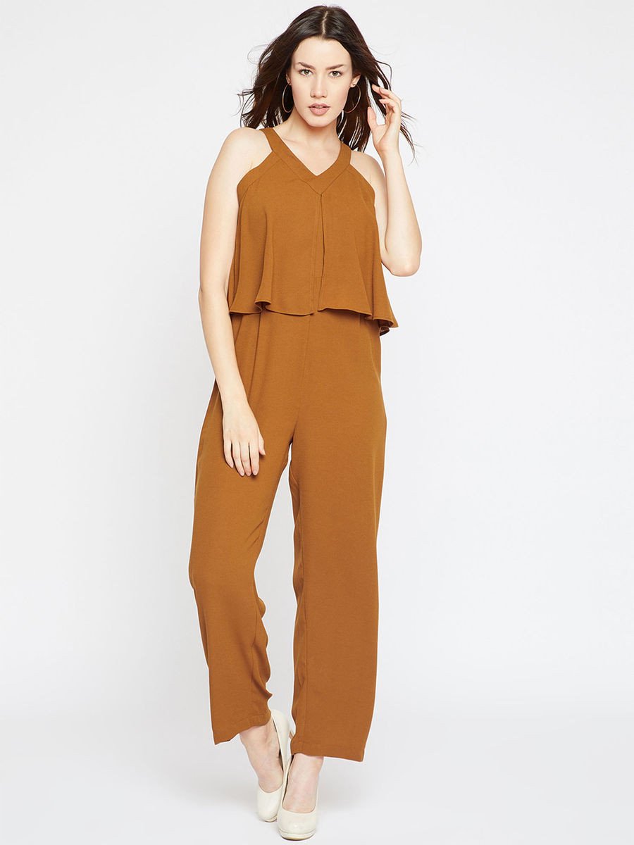 Kactto Women Brown Solid Basic Jumpsuit