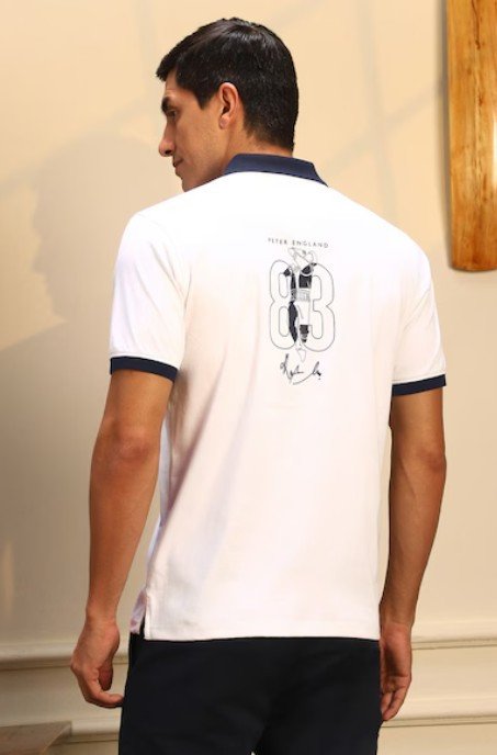 Men White Graphic Print Polo Neck T-shirt