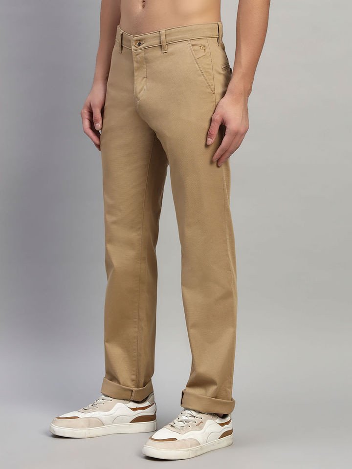 Cantabil Men Khaki Solid Regular Fit Casual Trouser