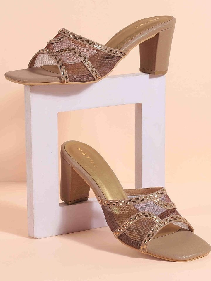 Metro Women Gold Heeled Sandals