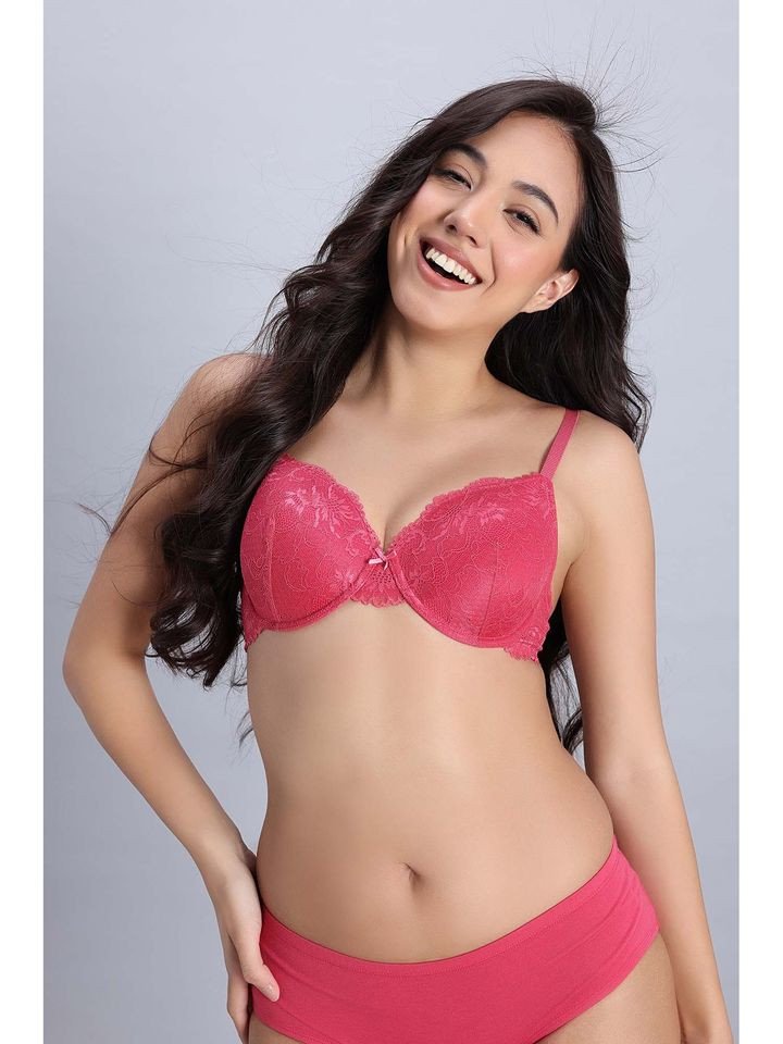 Zivame Beautiful Basic Padded Regular Wired 3/4Th Coverage Lace Bra - Claret Red