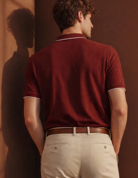 Men's Rust Polo T-Shirt with Collar Tipping and Branding on Sleeve