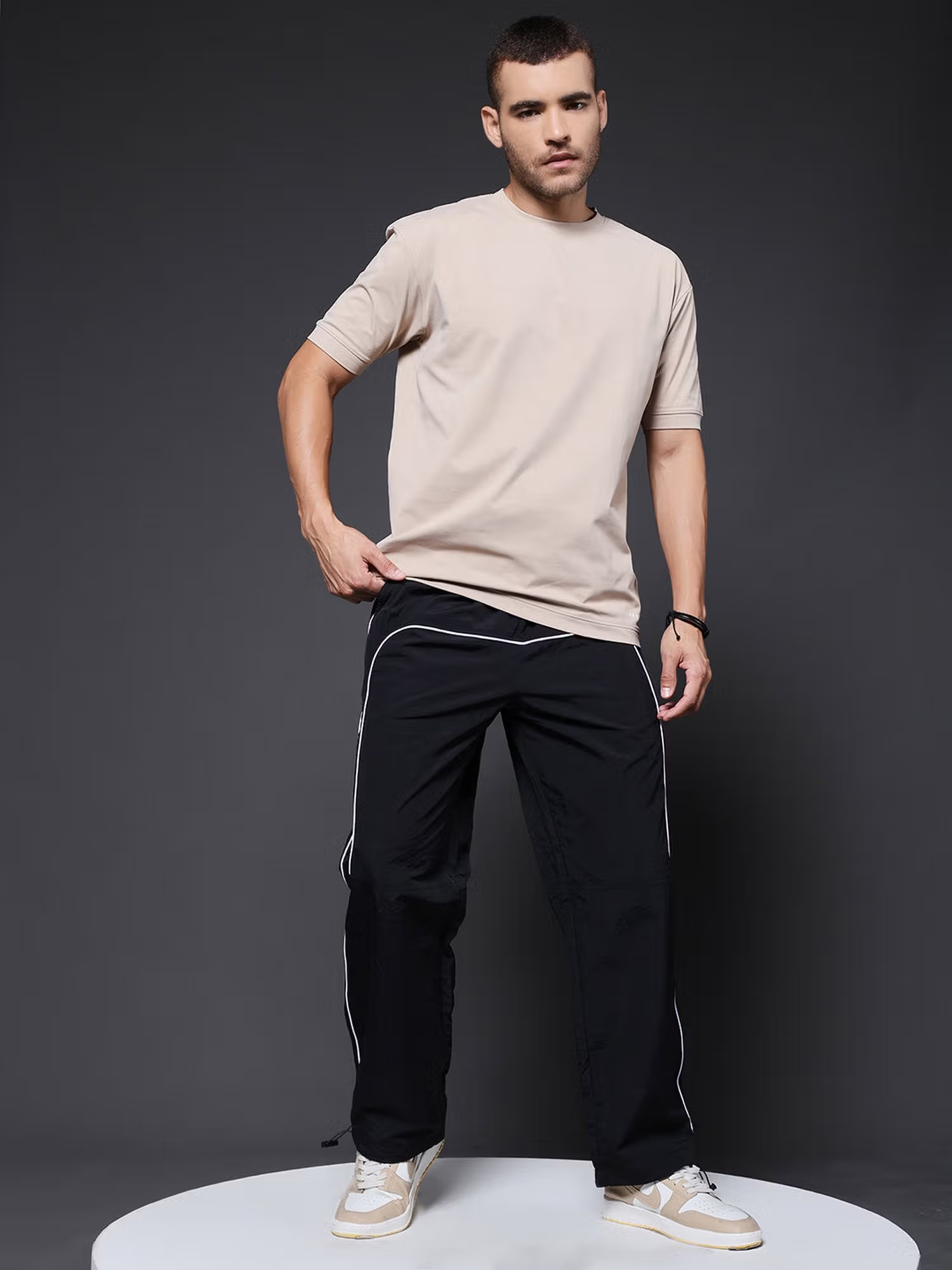 Men Black Striped Trackpant