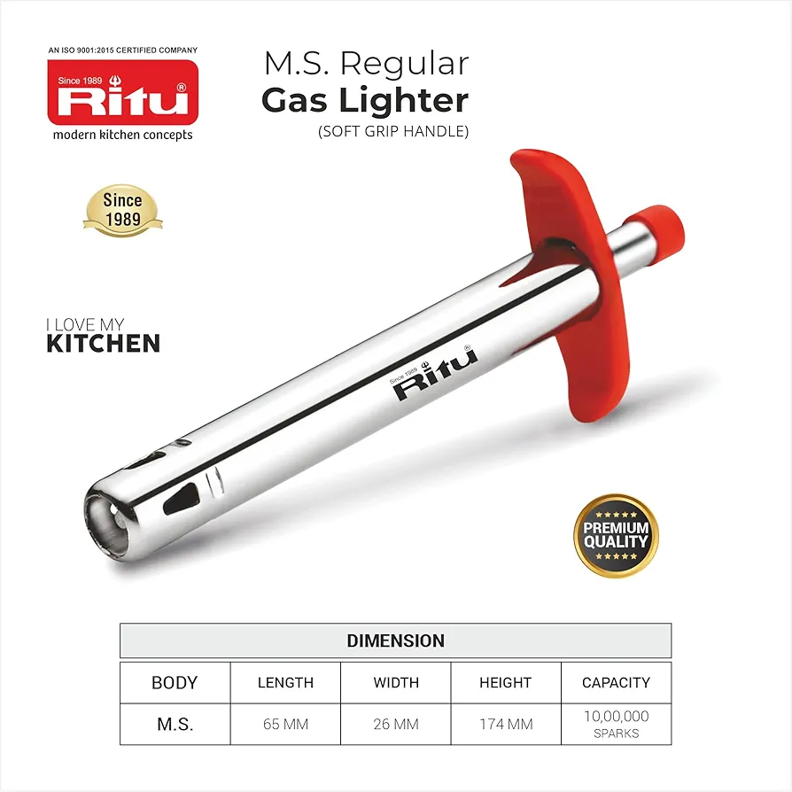 Gas Lighter for Kitchen | Long Lasting & Rust Proof Igniter | Unbreakable Body | Easy to Use | Strong Spark | Safe Grip Handle | Ideal for Gas Stove | 2 Year Warranty |