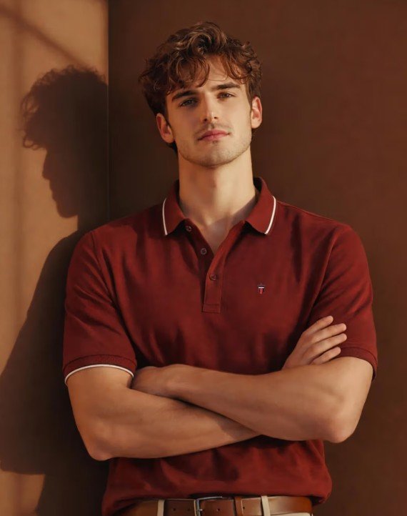 Men's Rust Polo T-Shirt with Collar Tipping and Branding on Sleeve