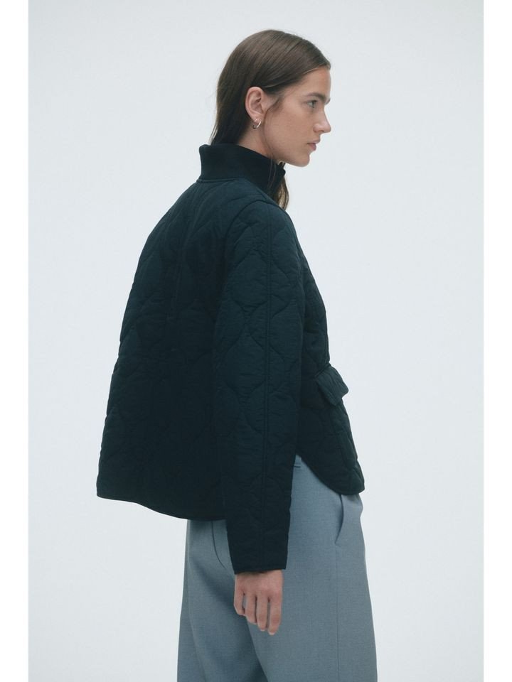 H&M Women Black Oversized Quilted Jacket