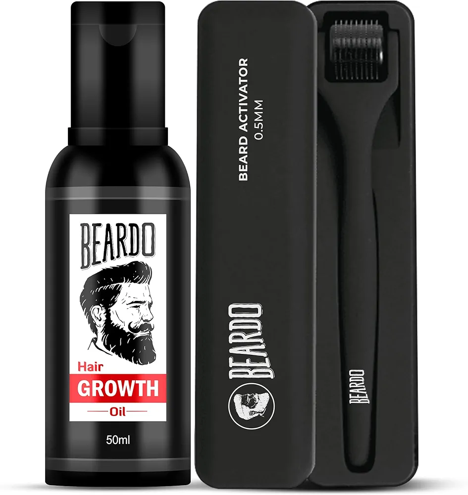 Beardo Beard Booster Combo | Beard Activator Advance Derma Roller for Men with 540 Chromium needles 0.5 mm | Beard and Hair Growth Oil - 50 ml for faster beard growth and thicker looking beard