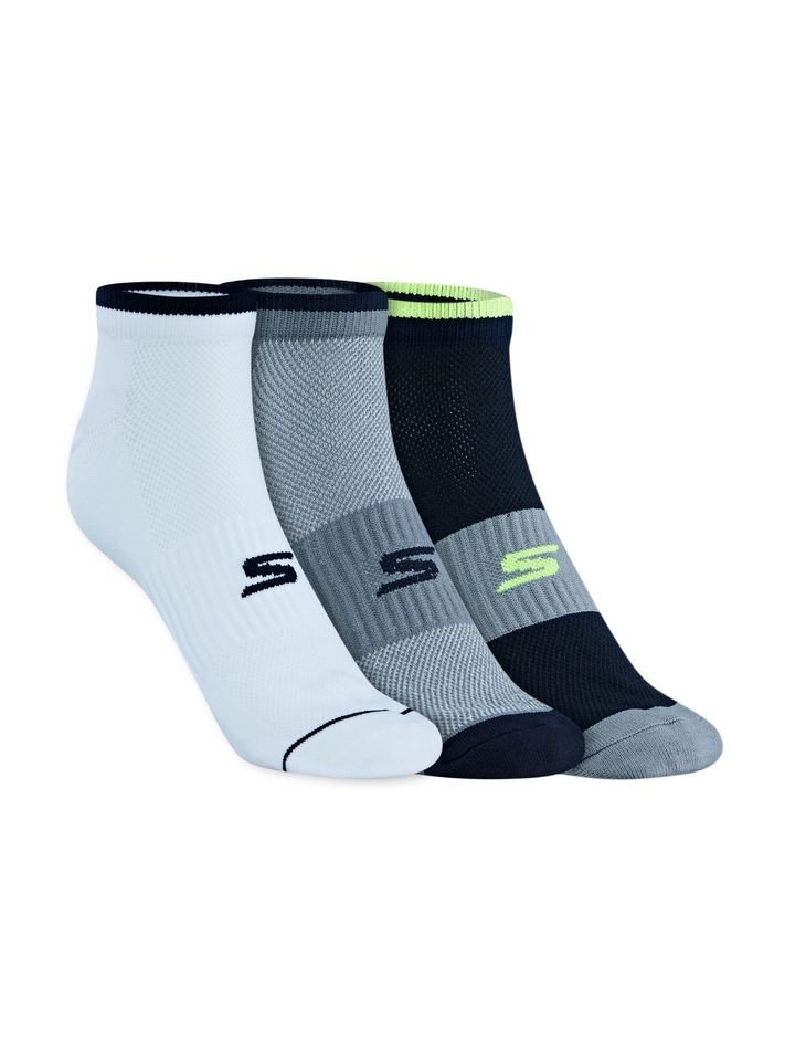 Skechers 3Pk Men Flat Knit Low Cut Navy Blue Socks