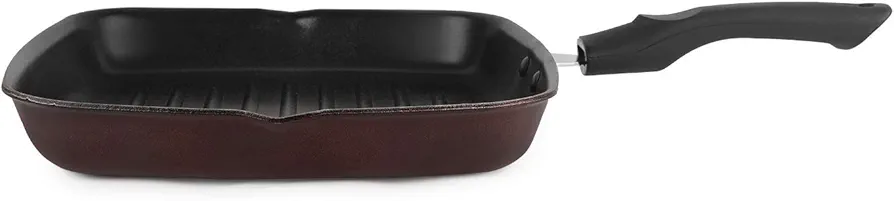 Cello Aluminium Non Stick Grill Pan Square Black- Gas Stove Compatible Only , Maroon