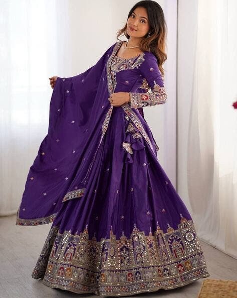 Women Embroidered Flared Lehenga