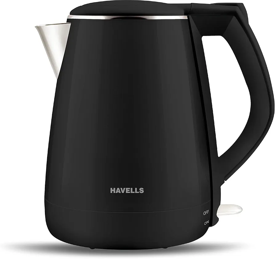 Havells Aqua Plus Electric Kettle 1.2 Litre, 1250 Watt | 304 Stainless Steel Inner Body | Cool Touch Body | Auto Shut-Off |Wider Mouth|2 Years Door Step Warranty by Havells (Black)