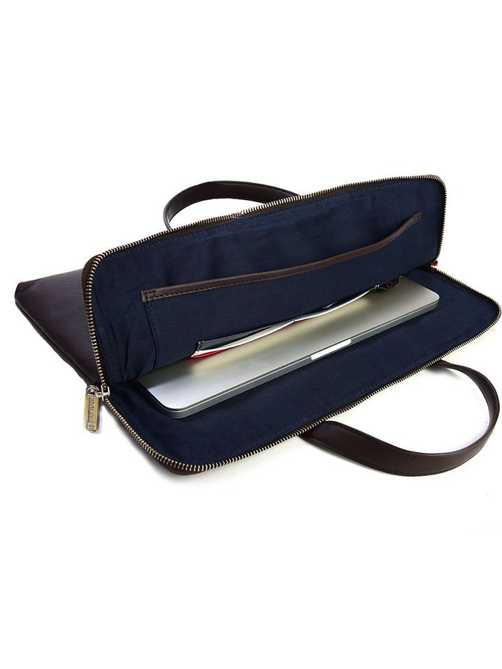 TOMMY HILFIGER Ronin Leather Laptop Sleeve Business Case - Dark Brown