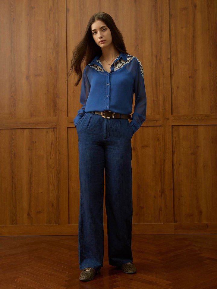 U.S. Polo Assn Blue Embroidered Regular Fit Shirt