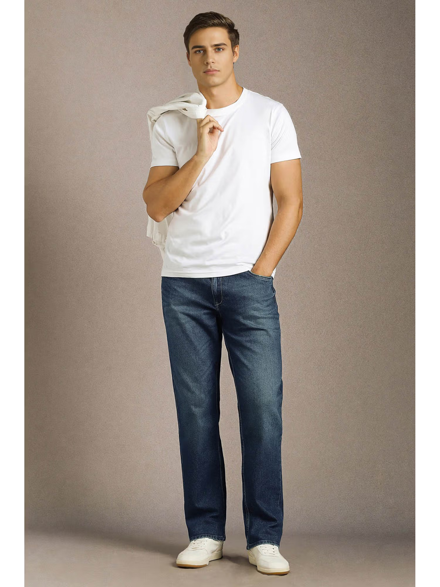 Navy Blue Solid Regular Fit Jeans