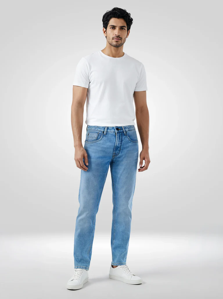 Men Jeans Slim Fit Light Blue Mid Rise