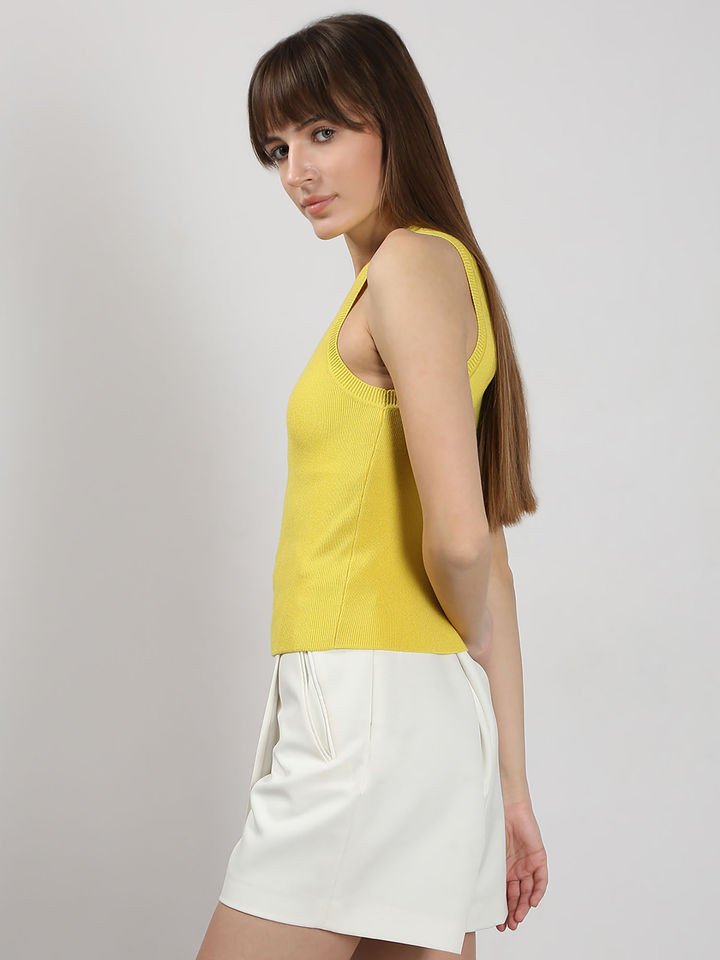 Vero Moda Yellow Fitted Sleeveless Top