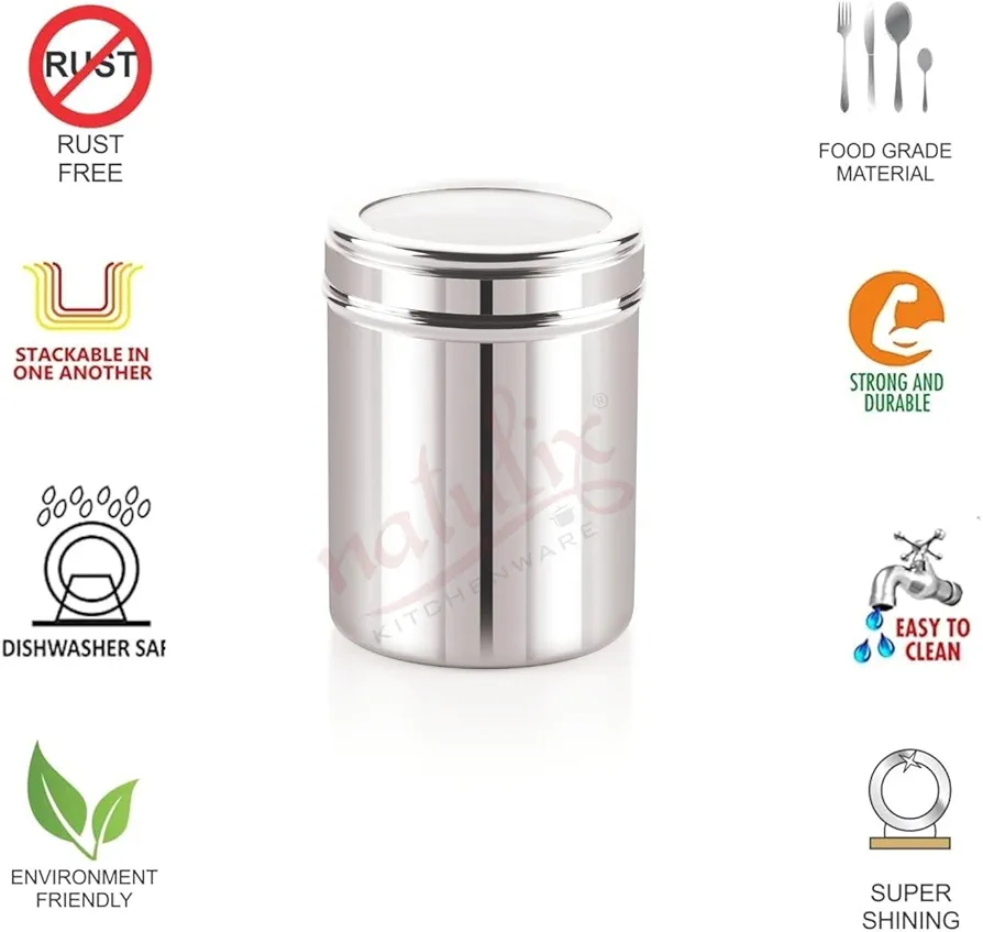 1 Kg Stainless Steel Containers for kitchen with See Through Lid | Kitchen Containers Set | Silver (1250ml - 6pcs) Food Grains Capacity -
