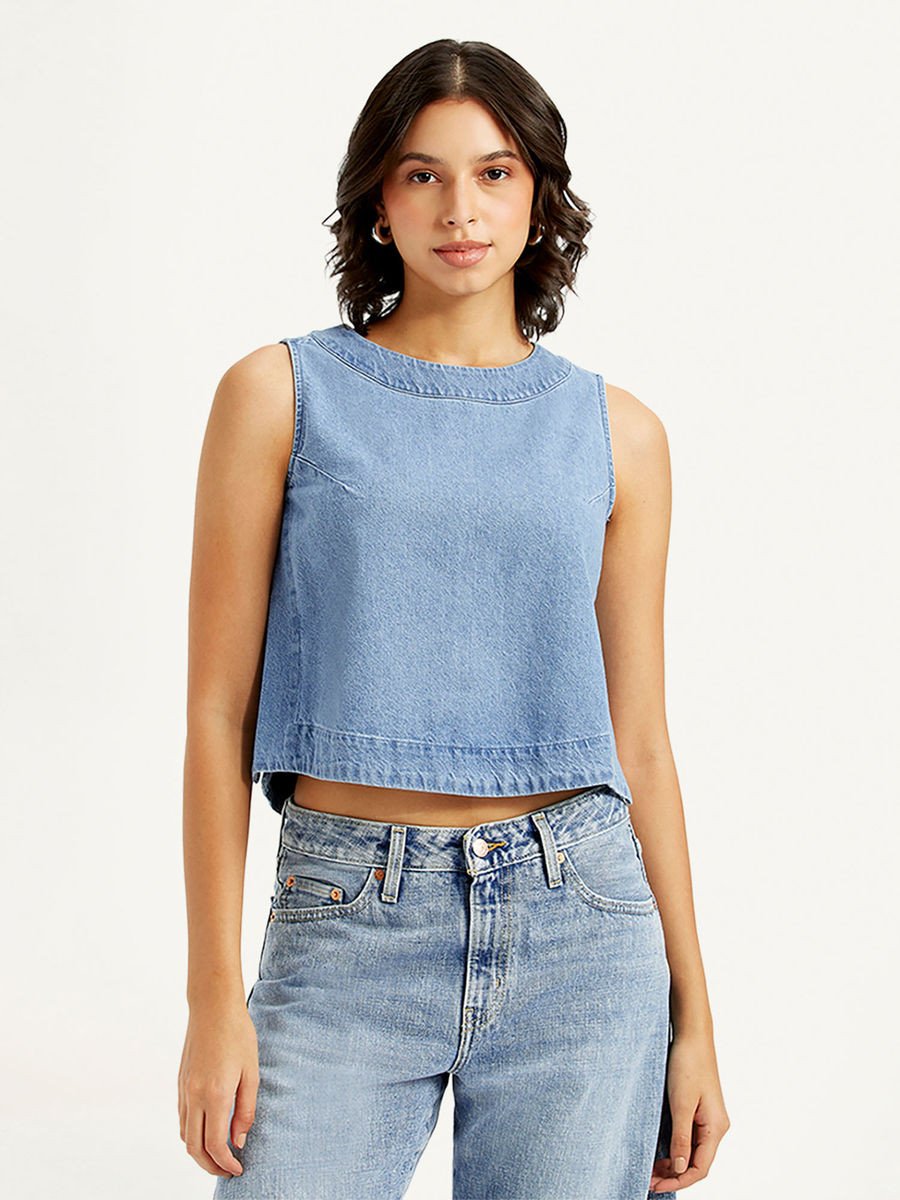 Blue Solid Regular Fit Top
