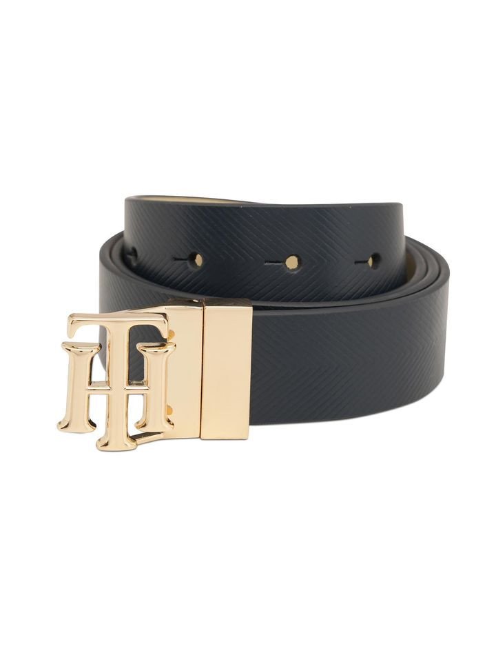 TOMMY HILFIGER Womens Leather Reversible Belt Aizen - Navy Blue & Ecru