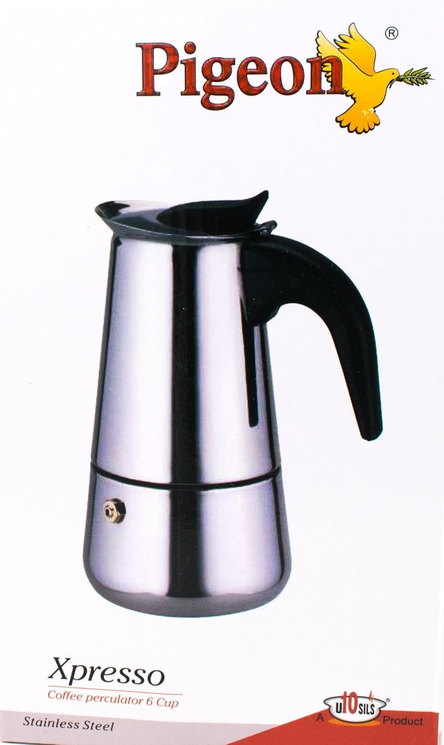 Pigeon Xpresso Stainless Steel Stovetop Coffee Percolator | South Indian Kaapi Maker | Moka Pot Espresso Maker | Mocha Pot Authentic Coffee Brewer- (6 Cups) 500ml,Silver
