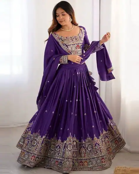 Women Embroidered Flared Lehenga