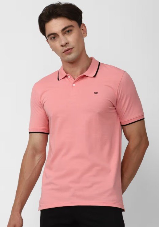 Men Pink Solid Polo Neck Polo T-Shirt