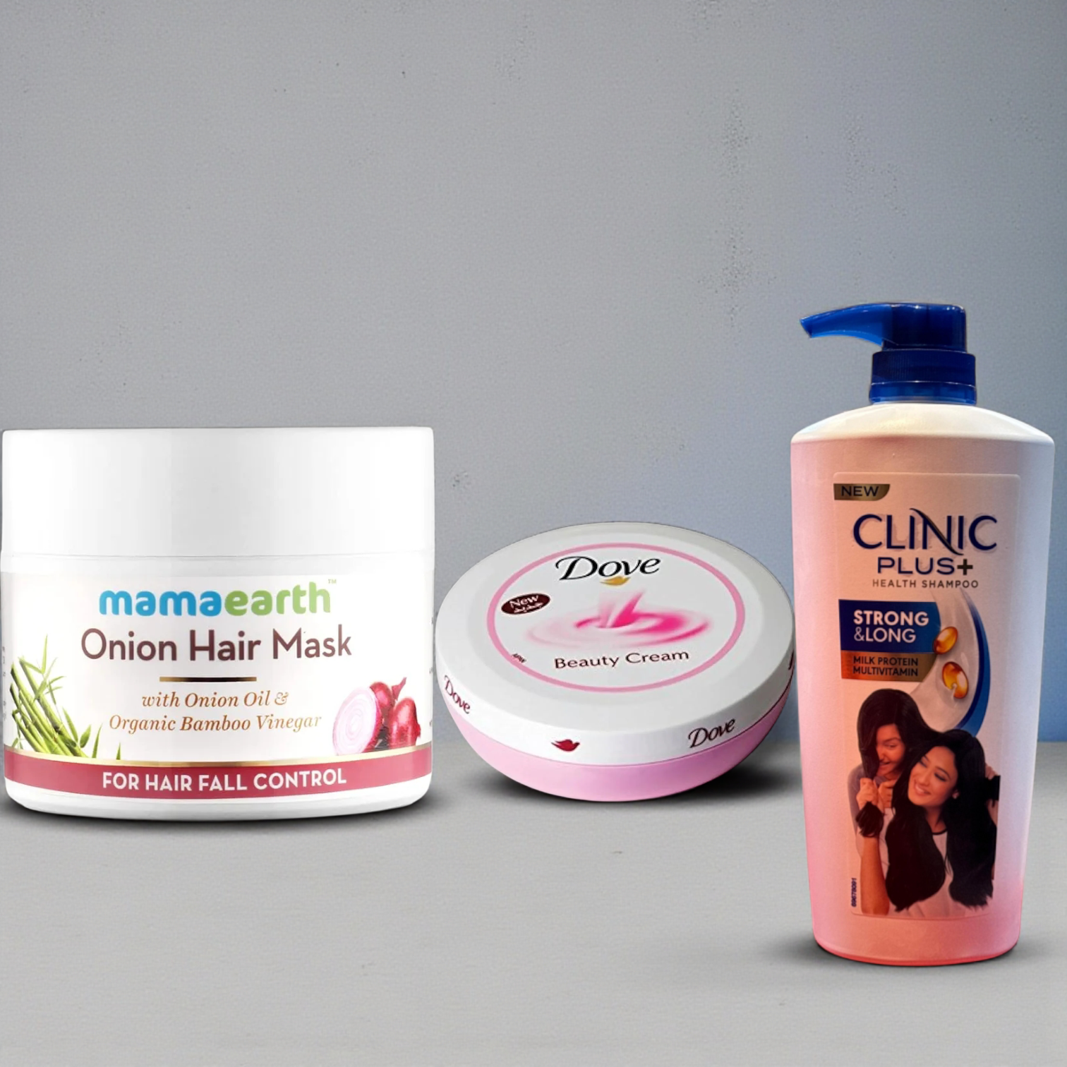 3 Product Combo- Dove Cream, Clinic Plus Shampoo, Mamaearth Onion Hair Mask