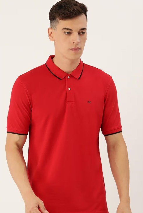 Men Red Solid Collar Neck Polo T-Shirt