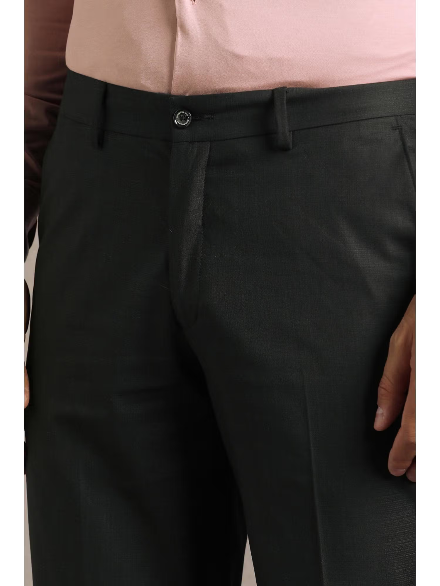 Men Black Solid Flat Front Formal Trouser