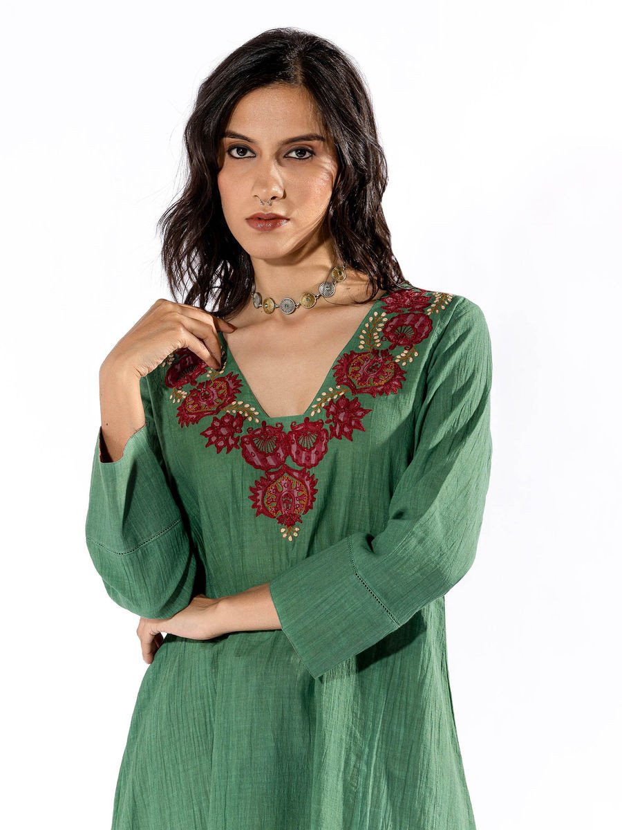 Green Embroiderd Kurta