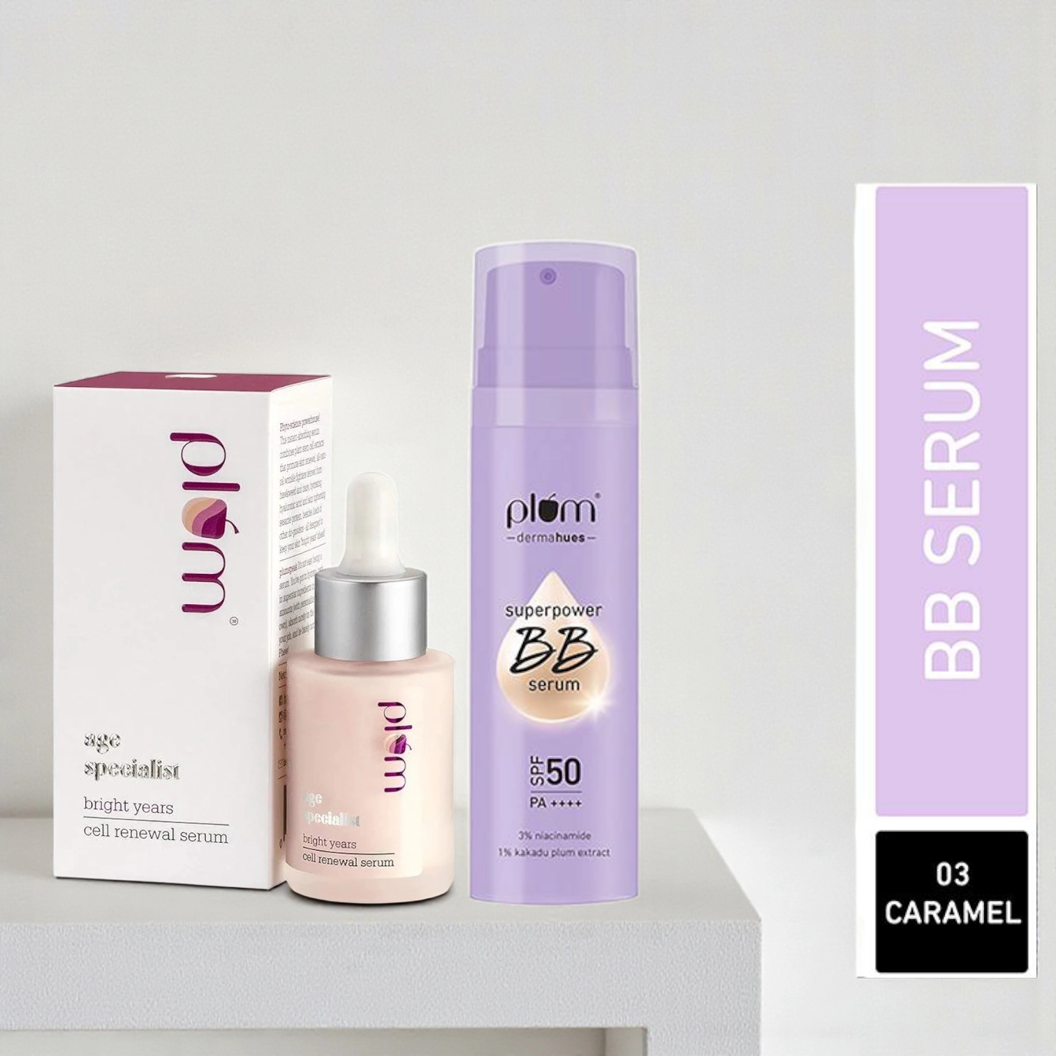 2 Product Plum Combo-Plum Bright Years Cell Renewal Serum, Plum Superpower BB Serum with SPF 50 PA+++