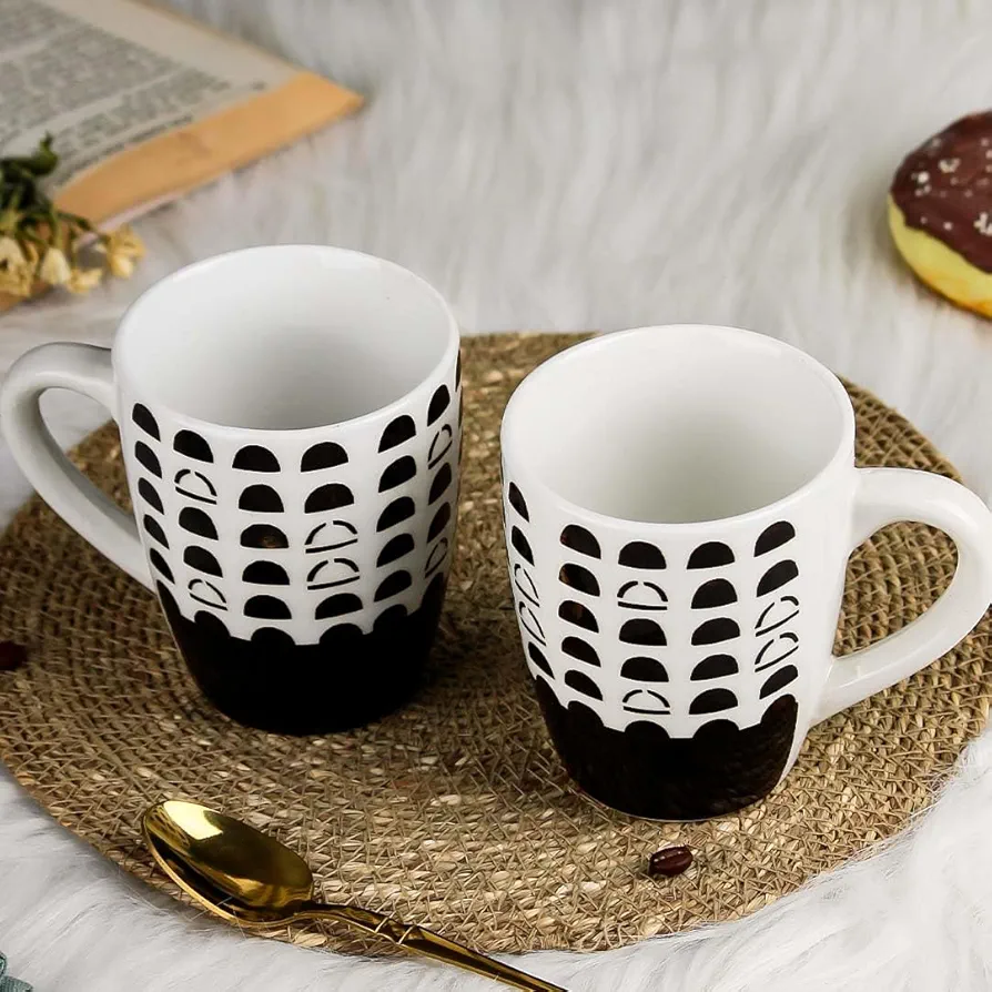Black Dome Ceramic Coffee Mug Set of 2, 350 ML Microwave and Dishwasher Safe Tea/Milk Mug for Gift, Ideal for Home, Office, Gifting, and Daily Use