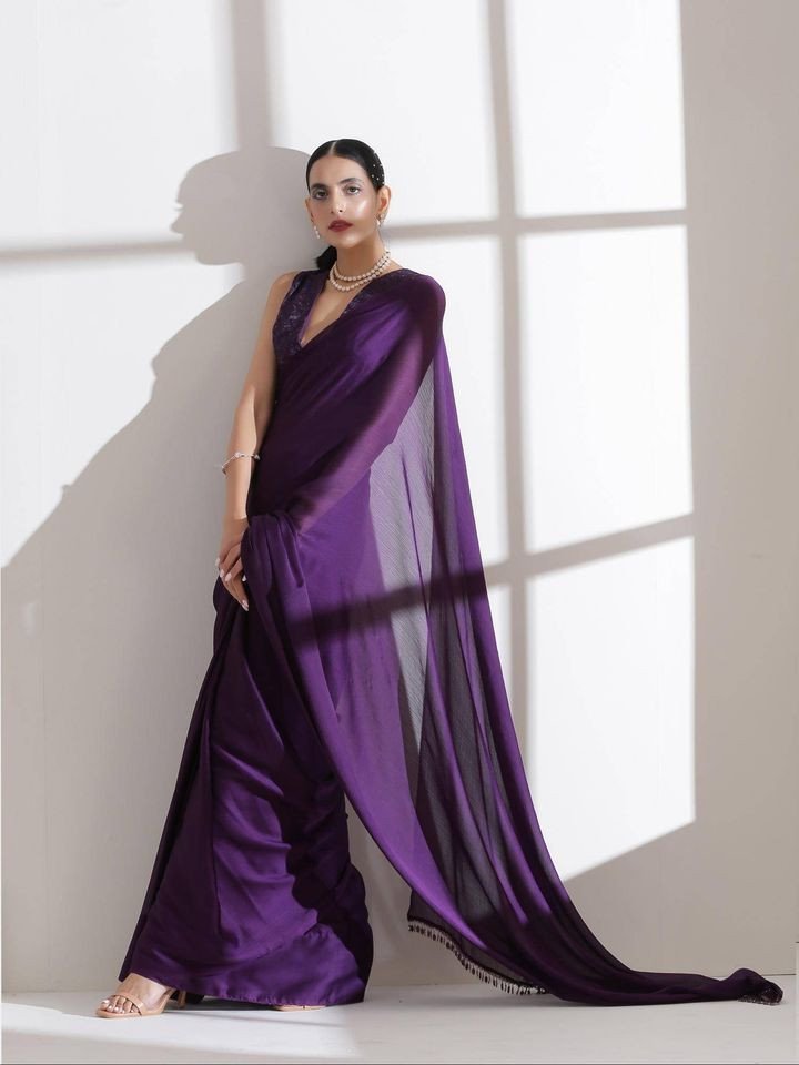 Royal Amethyst Purple Saree with Embroidered with Unstitched Blouse
